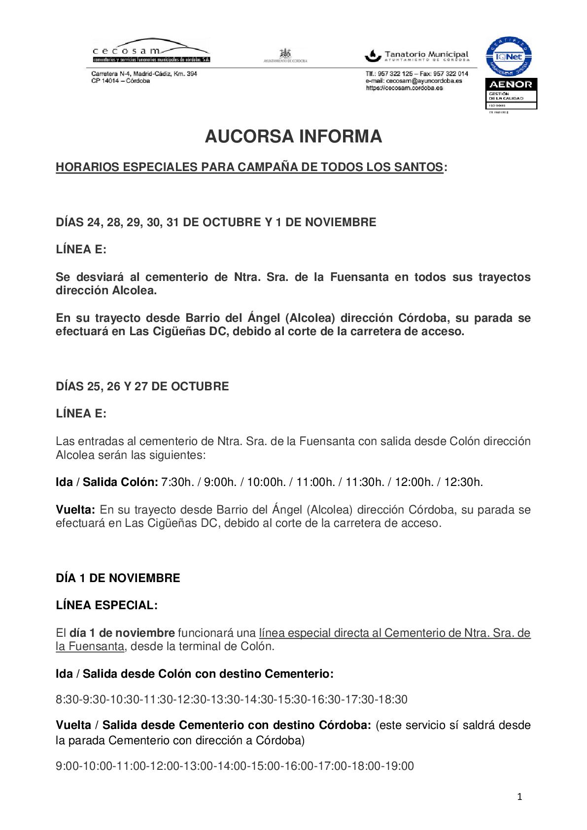 AUCORSA Servicio especial Fuensanta 2023-001